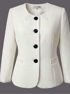 Elie Tahari White Textured Button Front Blazer